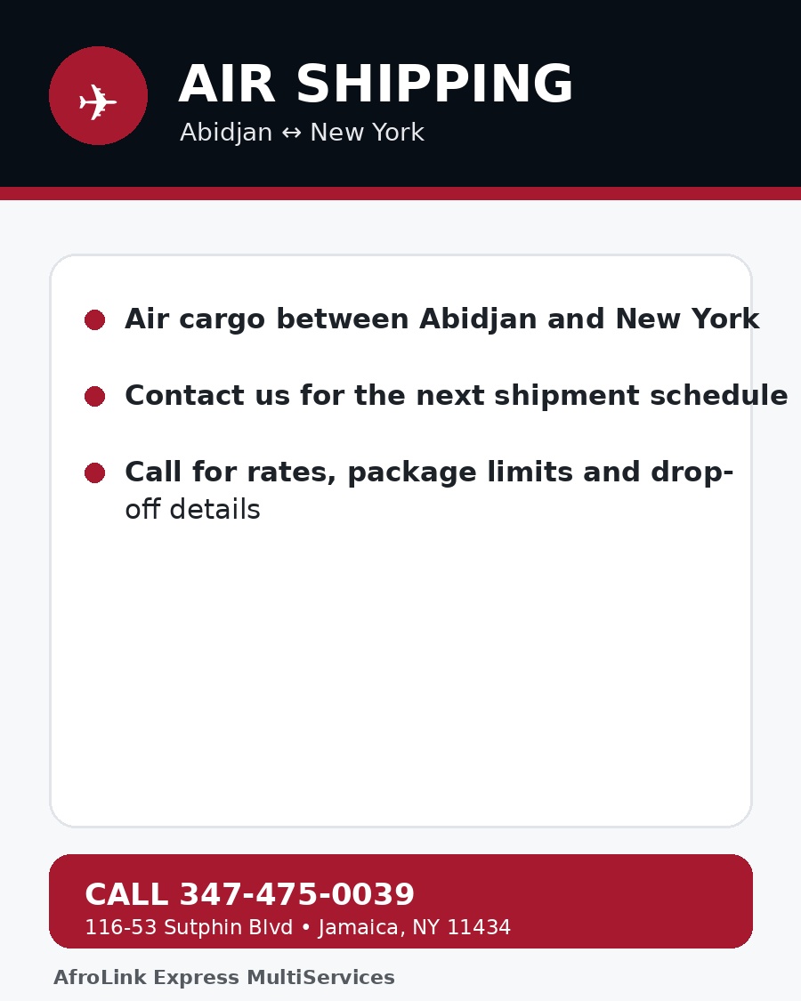 Air Shipping: Abidjan ↔ New York flyer