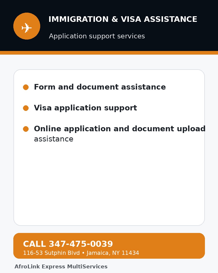 Immigration & Visa Assistance flyer