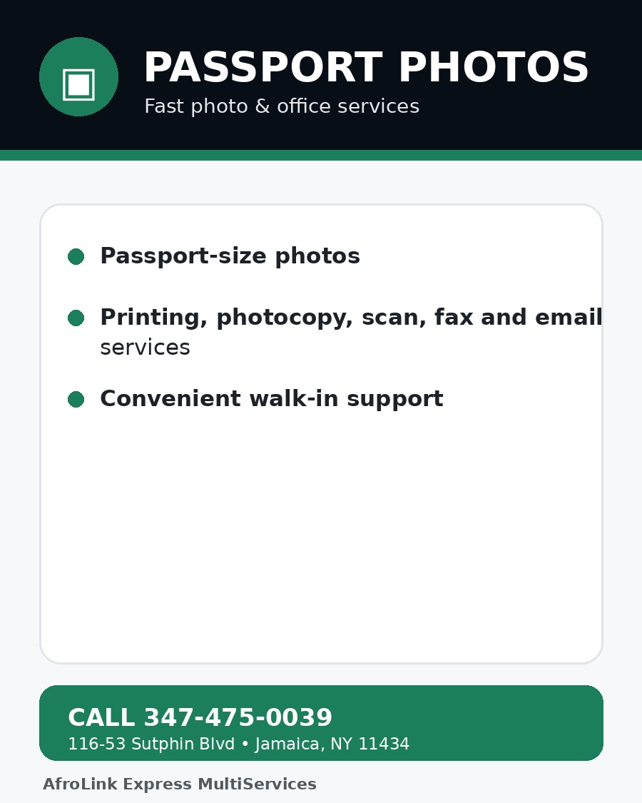 Passport Photos & Office Services flyer